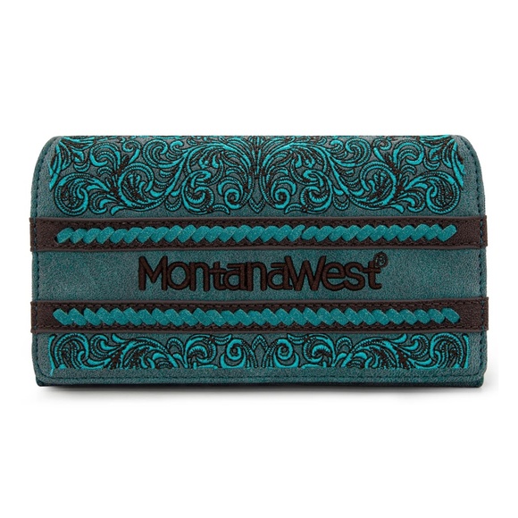 Montana West Embroidered Collection Concealed Carry Tote Wallet Set Turquoise - Picture 4 of 6